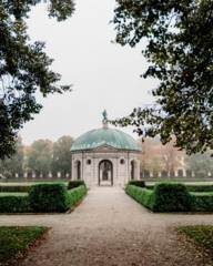 The Diana Temple in Munich's Hofgarten during light fog.